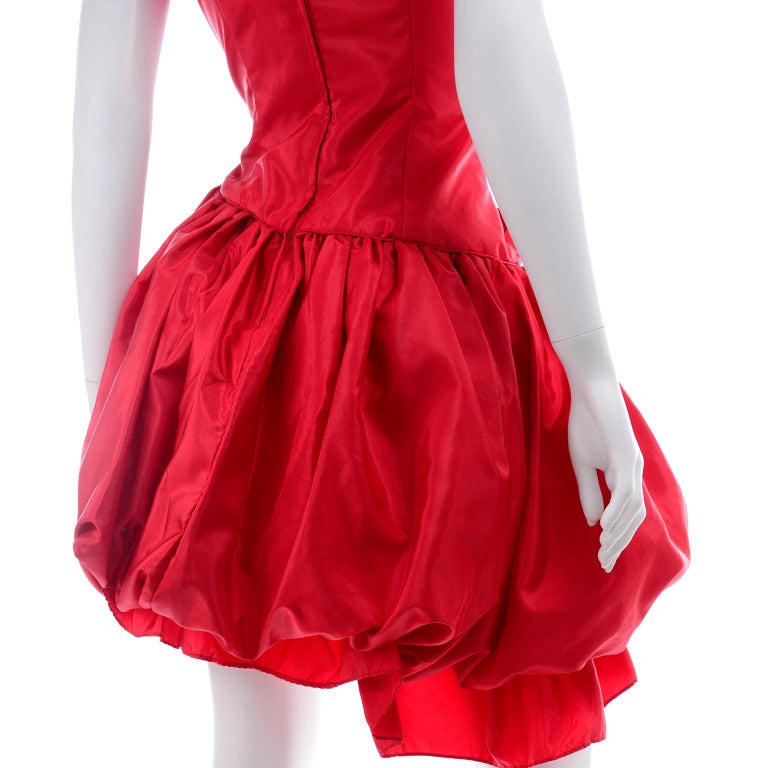 1980s Neiman Marcus Vintage Red Ruched Asymmetrical Party Dress W Puff  Skirt at 1stDibs | 1980s party dress, 1980 party dress, neiman marcus red  dress