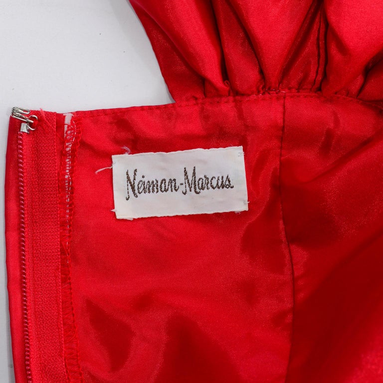 1980s Neiman Marcus Vintage Red Ruched Asymmetrical Party Dress W Puff ...