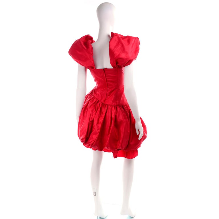 1980s Neiman Marcus Vintage Red Ruched Asymmetrical Party Dress W Puff  Skirt at 1stDibs | 1980s party dress, 1980 party dress, neiman marcus red  dress