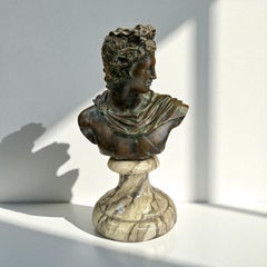 Busto in bronzo neo-classico greco-romano Maitland Smith del 1980 / Base in marmo - David