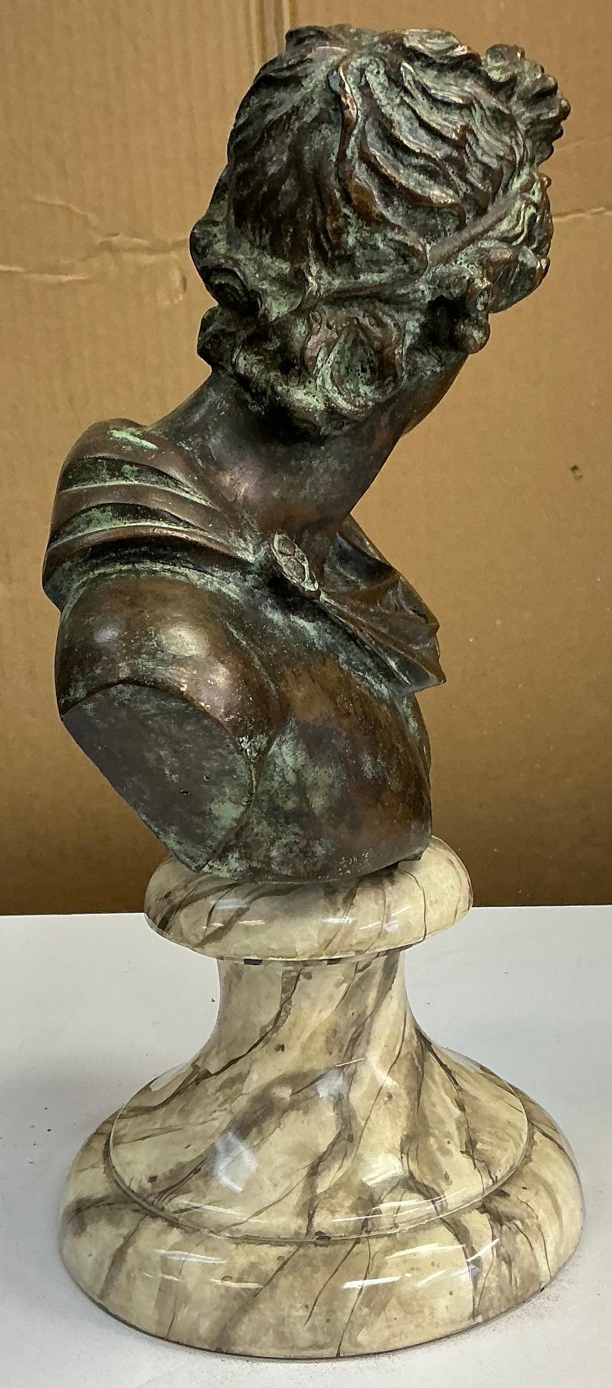 Busto de bronce neoclásico grecorromano Maitland-Smith de los años 80 / Base de mármol - David en Bueno estado para la venta en Kennesaw, GA