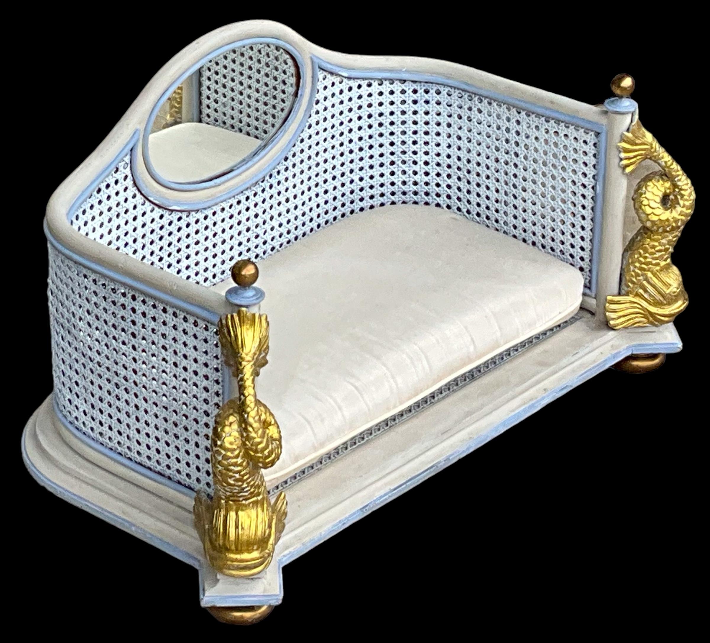 Neoclassical 1980s Neo-Classical Style Painted And Cane Dog / Pet Bed By Maitland-Smith
