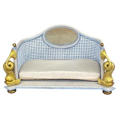 1980s Neo-Classical Style Painted And Cane Dog / Pet Bed By Maitland-Smith