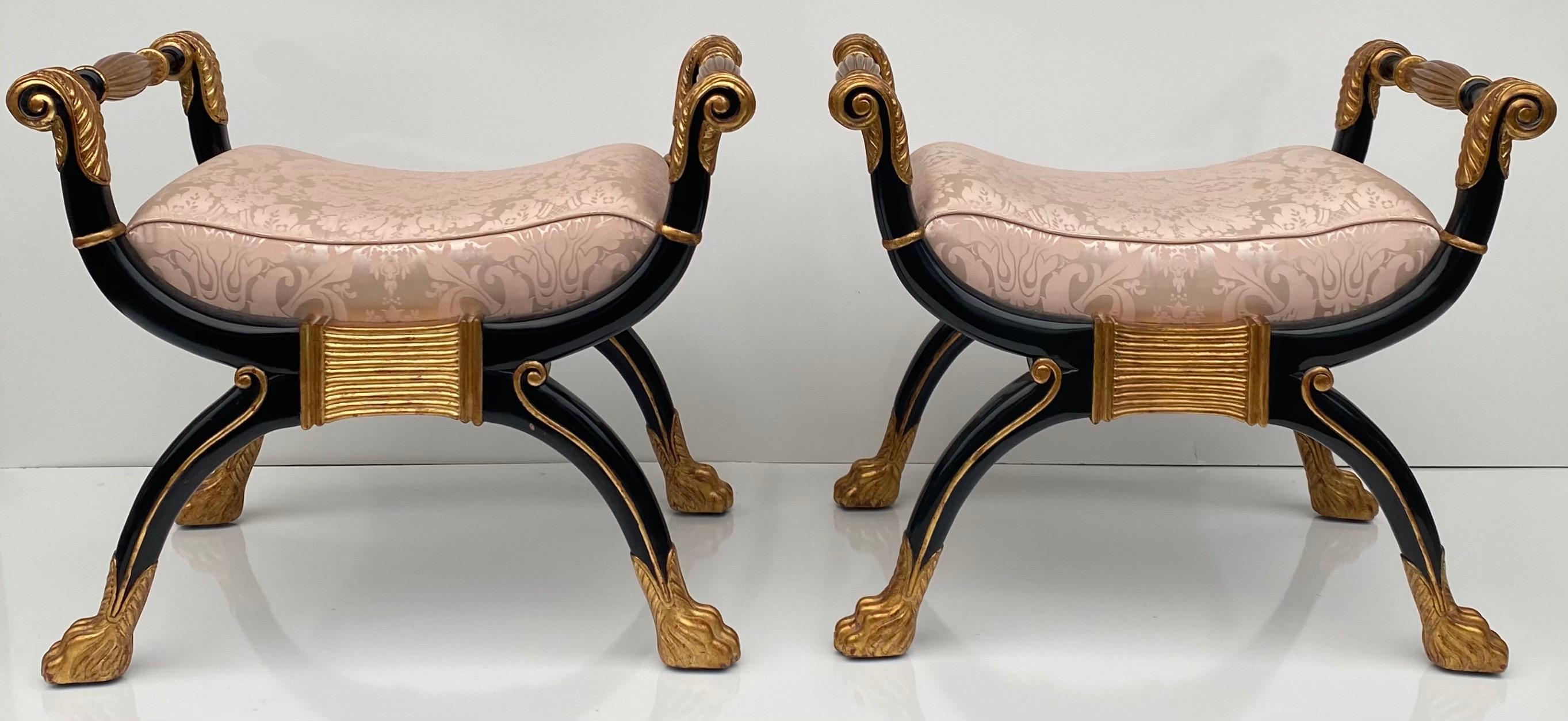 Silk 1980s Neoclassical Style Maitland-Smith Benches, a Pair
