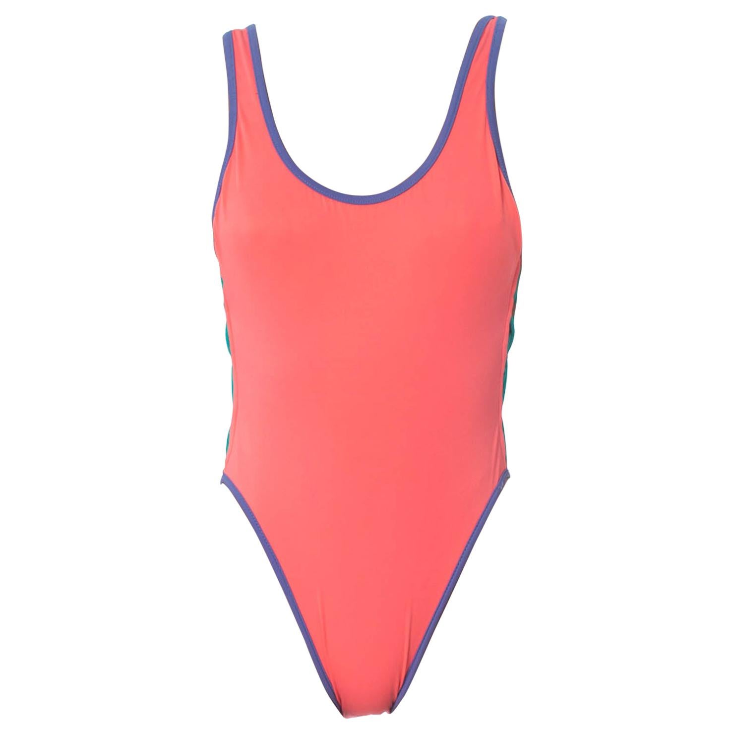 1980S Neon Pastel Backless One Piece Swimsuit With Side Cut Outs at ...