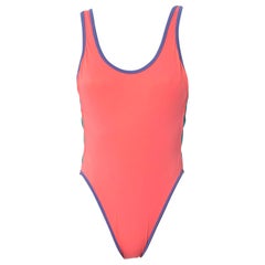 1980S Neon Pastel Backless One Piece Swimsuit With Side Cut Outs