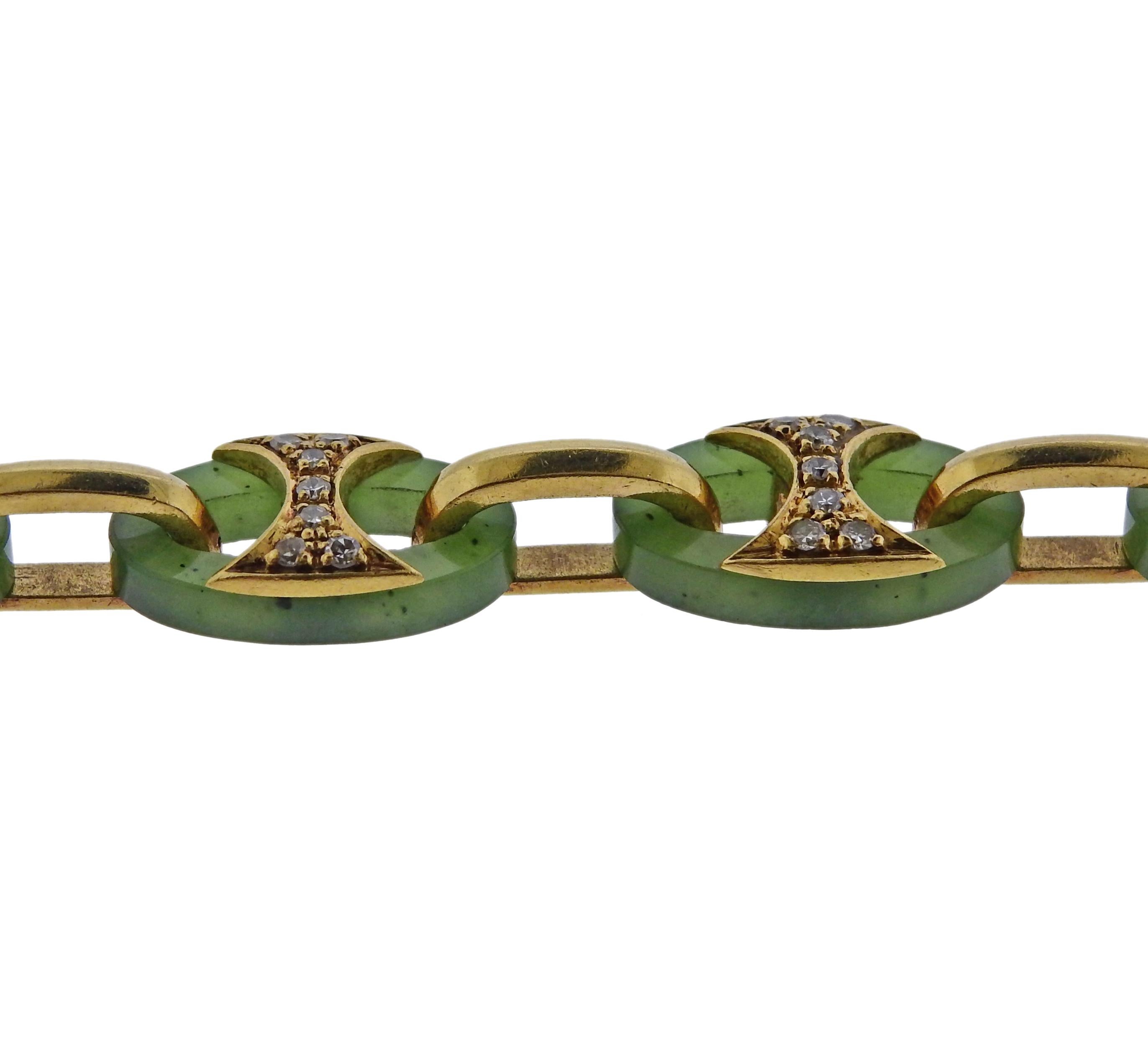 1980s Nephrite Diamond Gold Link Necklace Bracelet Suite 4