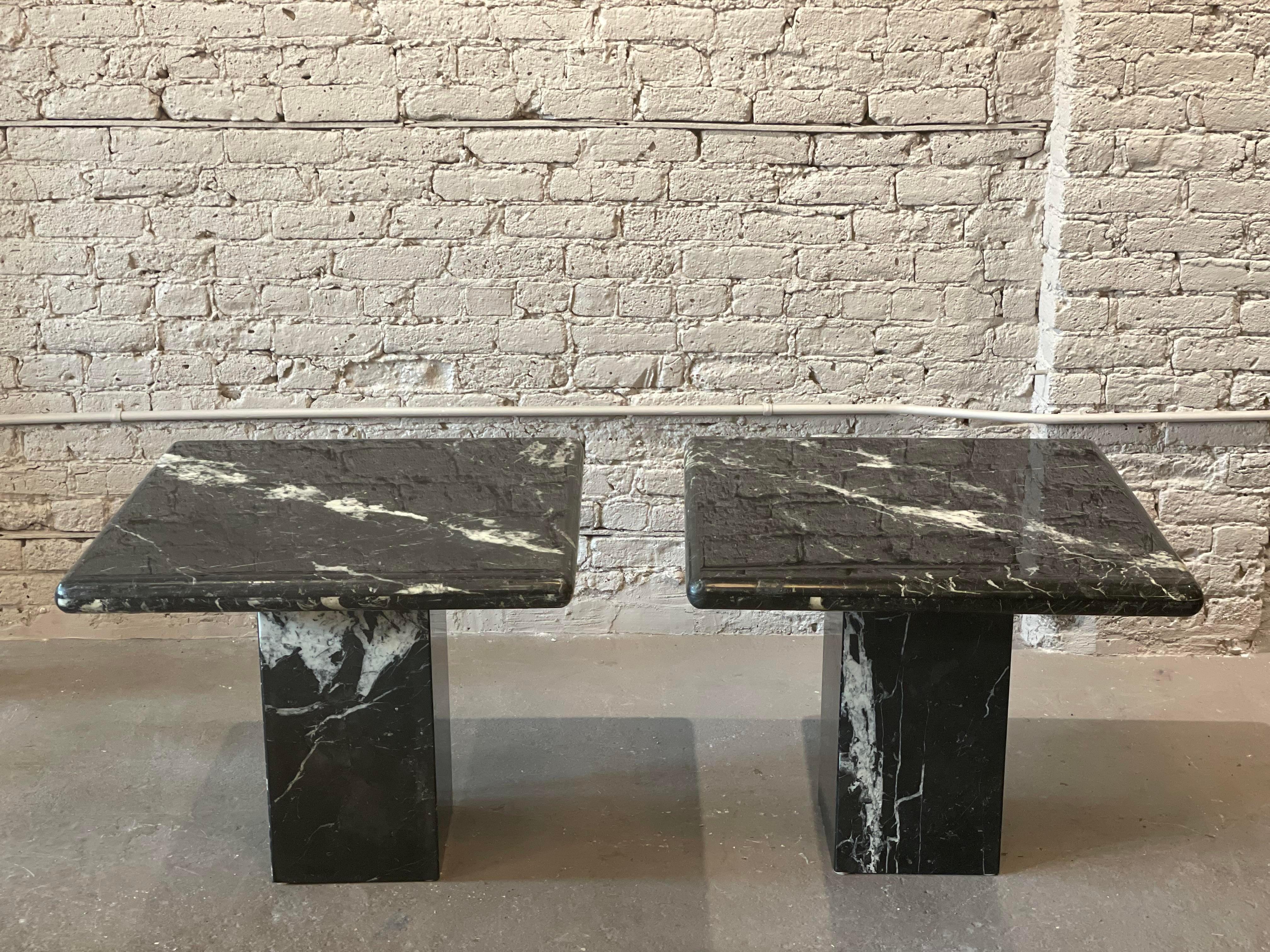 Belgian Black Marble 1980s Nero Marquina Black Marble Postmodern Side Tables, a Pair For Sale