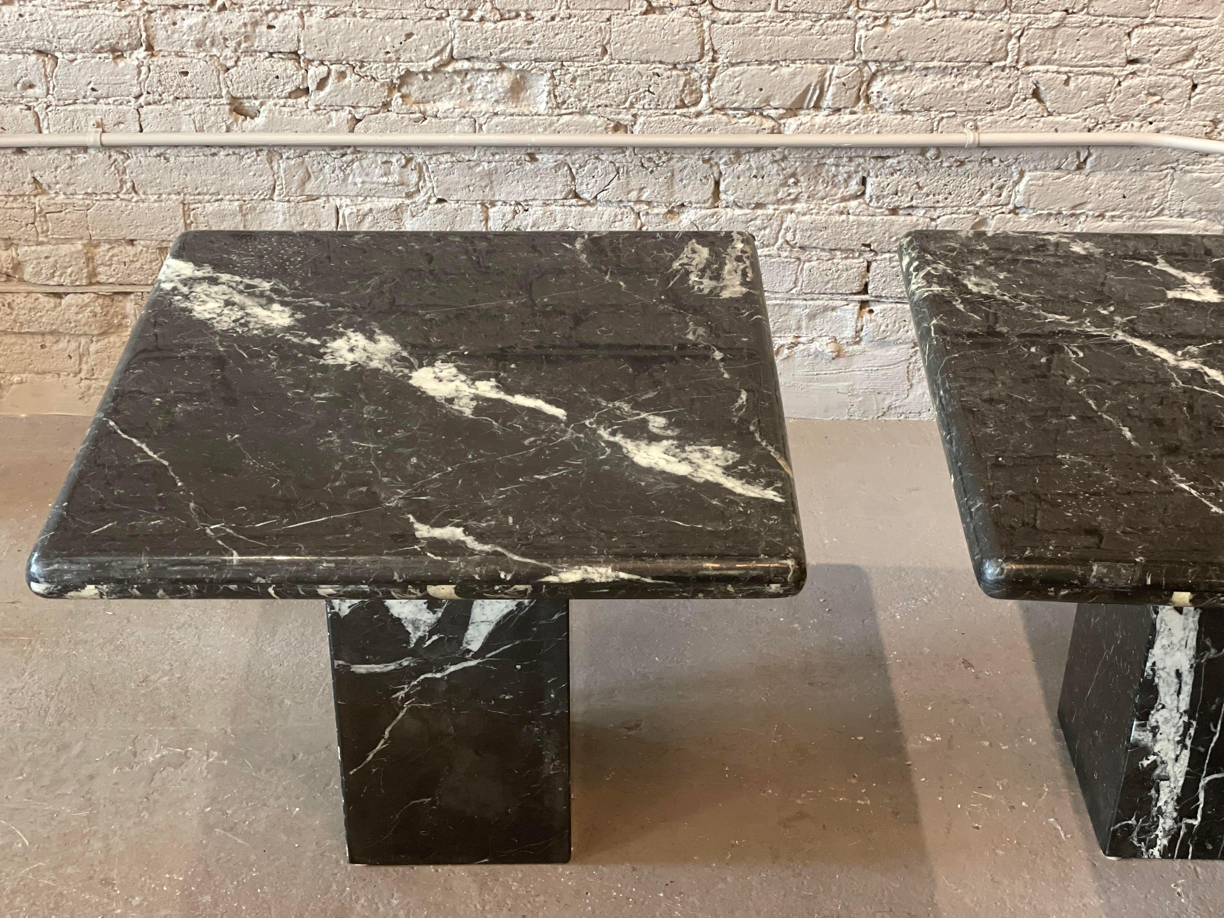 1980s Nero Marquina Black Marble Postmodern Side Tables, a Pair For Sale 2