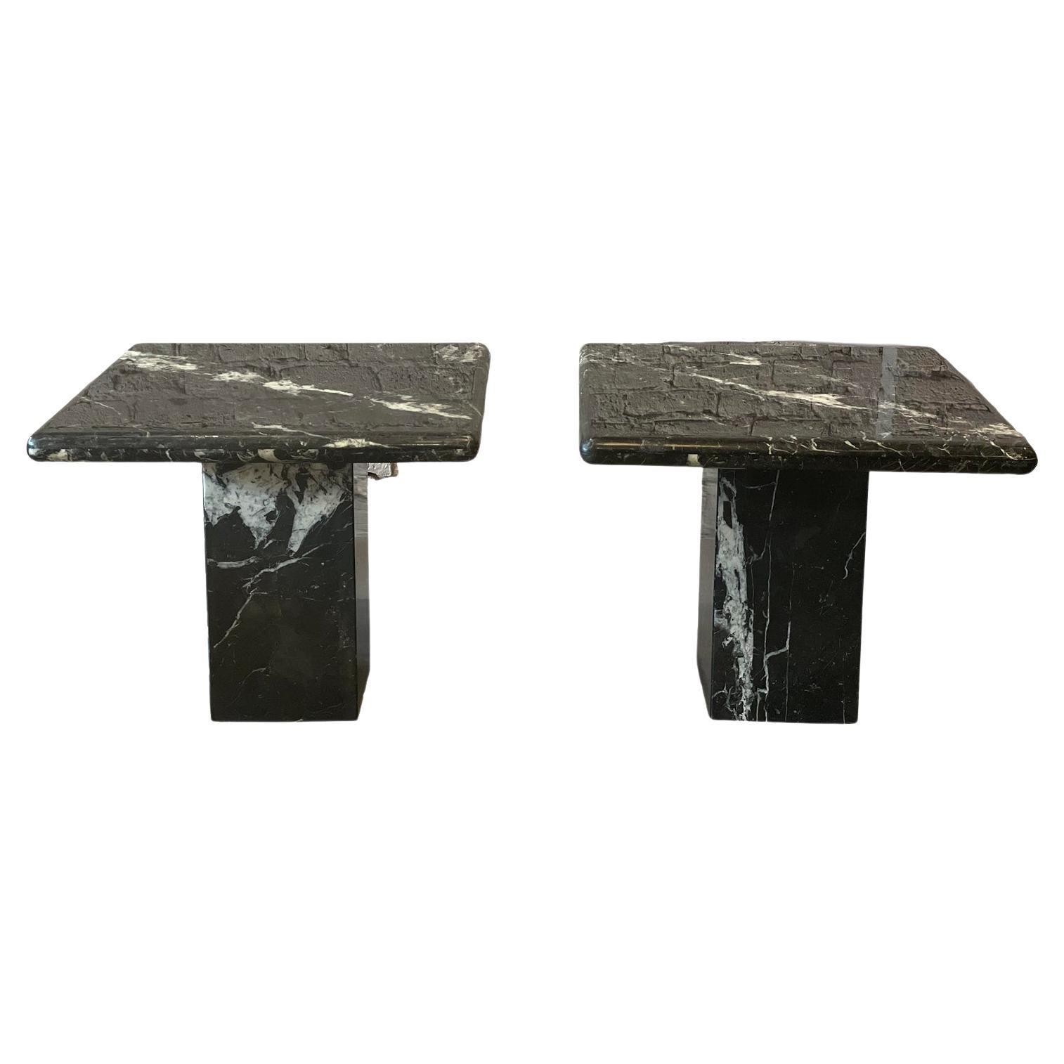 1980s Nero Marquina Black Marble Postmodern Side Tables, a Pair For Sale