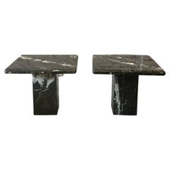 1980s Nero Marquina Black Marble Postmodern Side Tables, a Pair