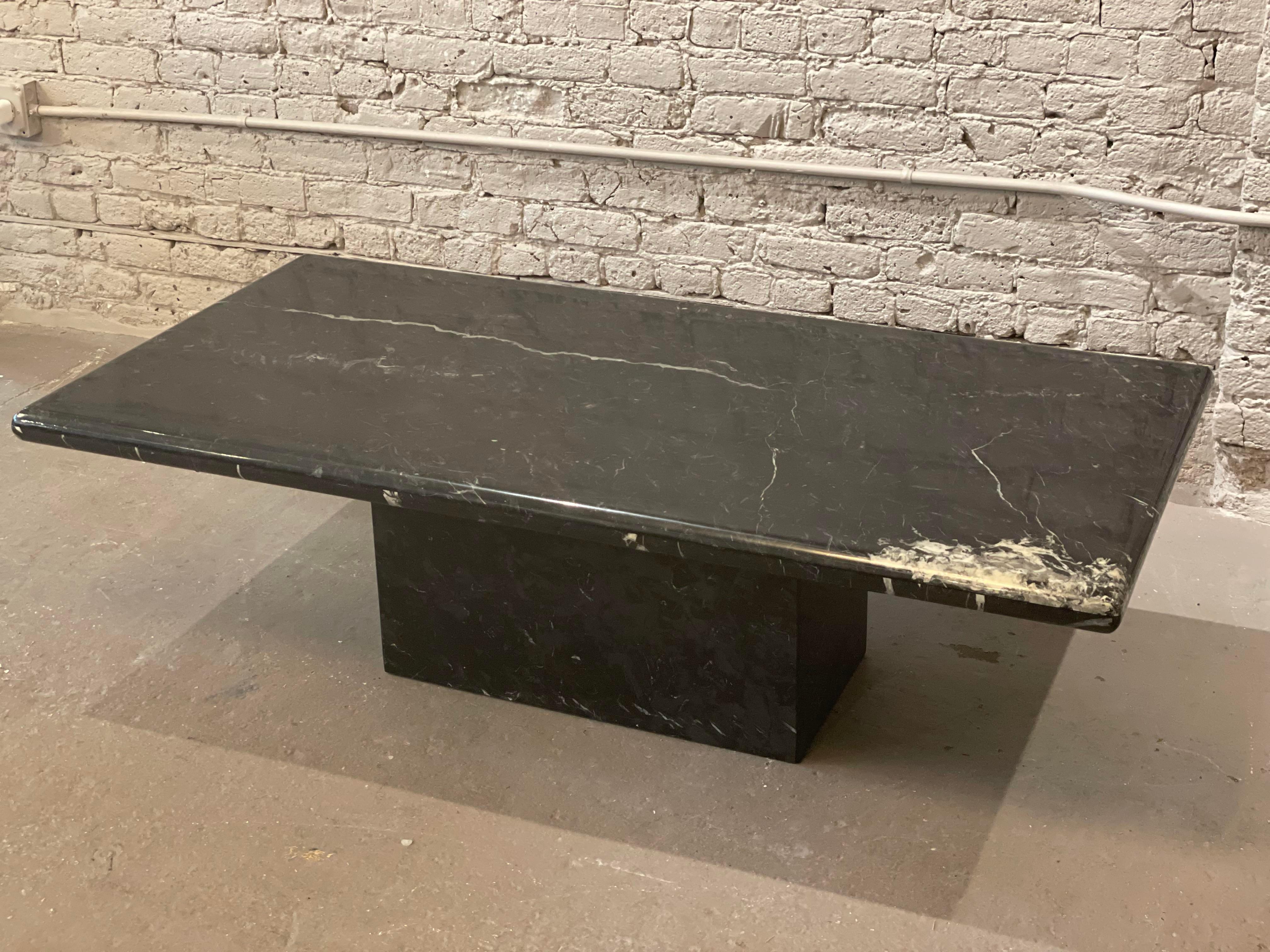 1980s Nero Marquina Postmodern Black Marble Coffee Table For Sale 5