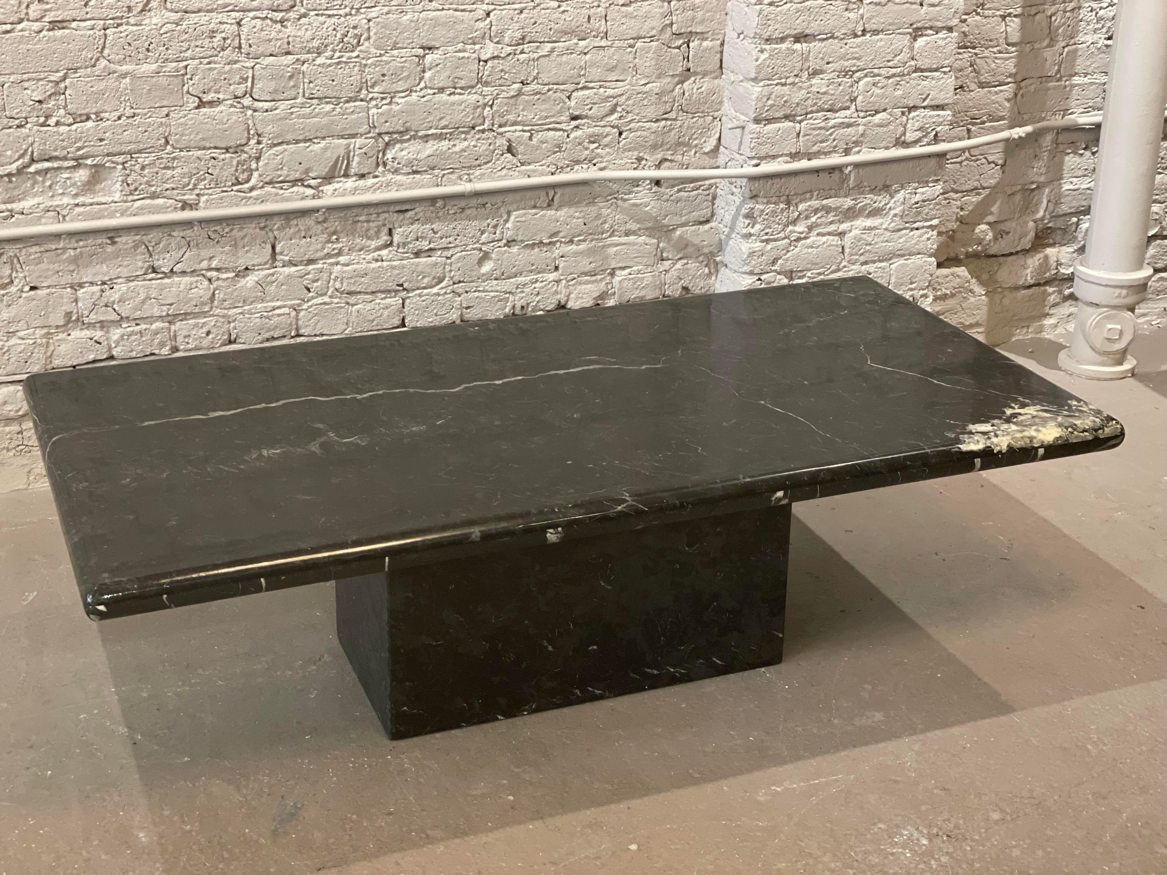 1980s Nero Marquina Postmodern Black Marble Coffee Table For Sale 6