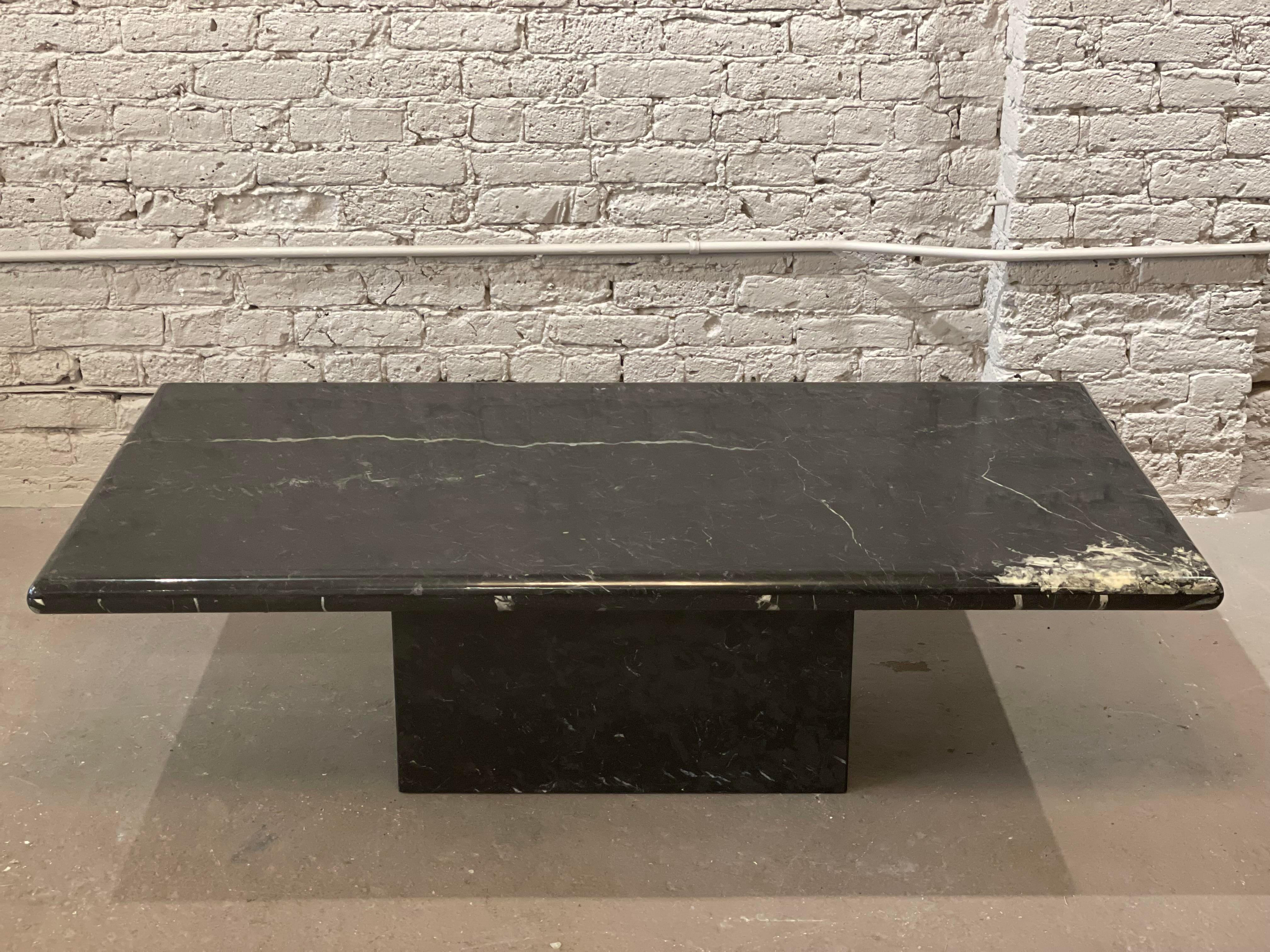 Mid-Century Modern 1980s Nero Marquina Postmodern Black Marble Coffee Table For Sale