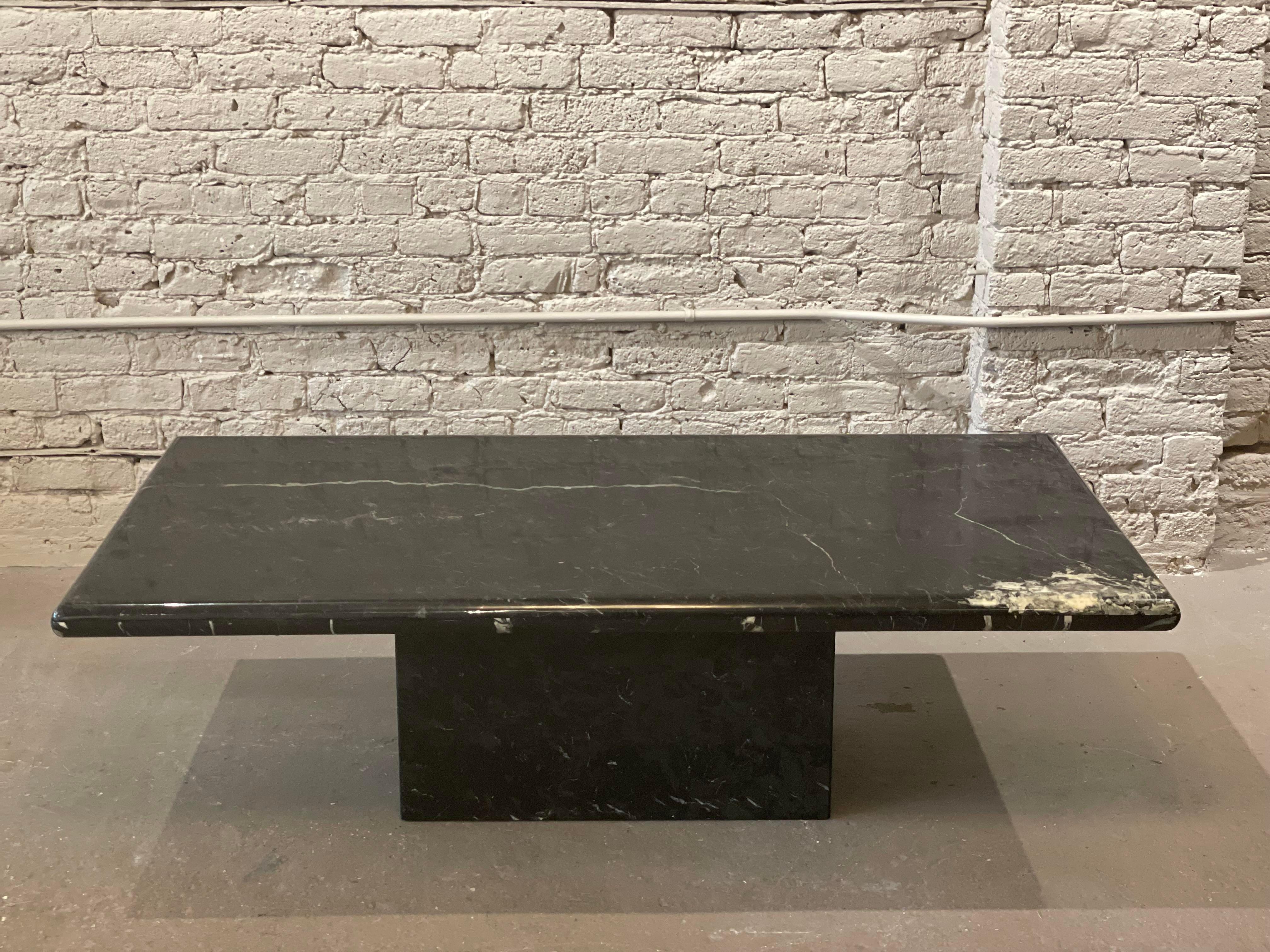 Late 20th Century 1980s Nero Marquina Postmodern Black Marble Coffee Table For Sale