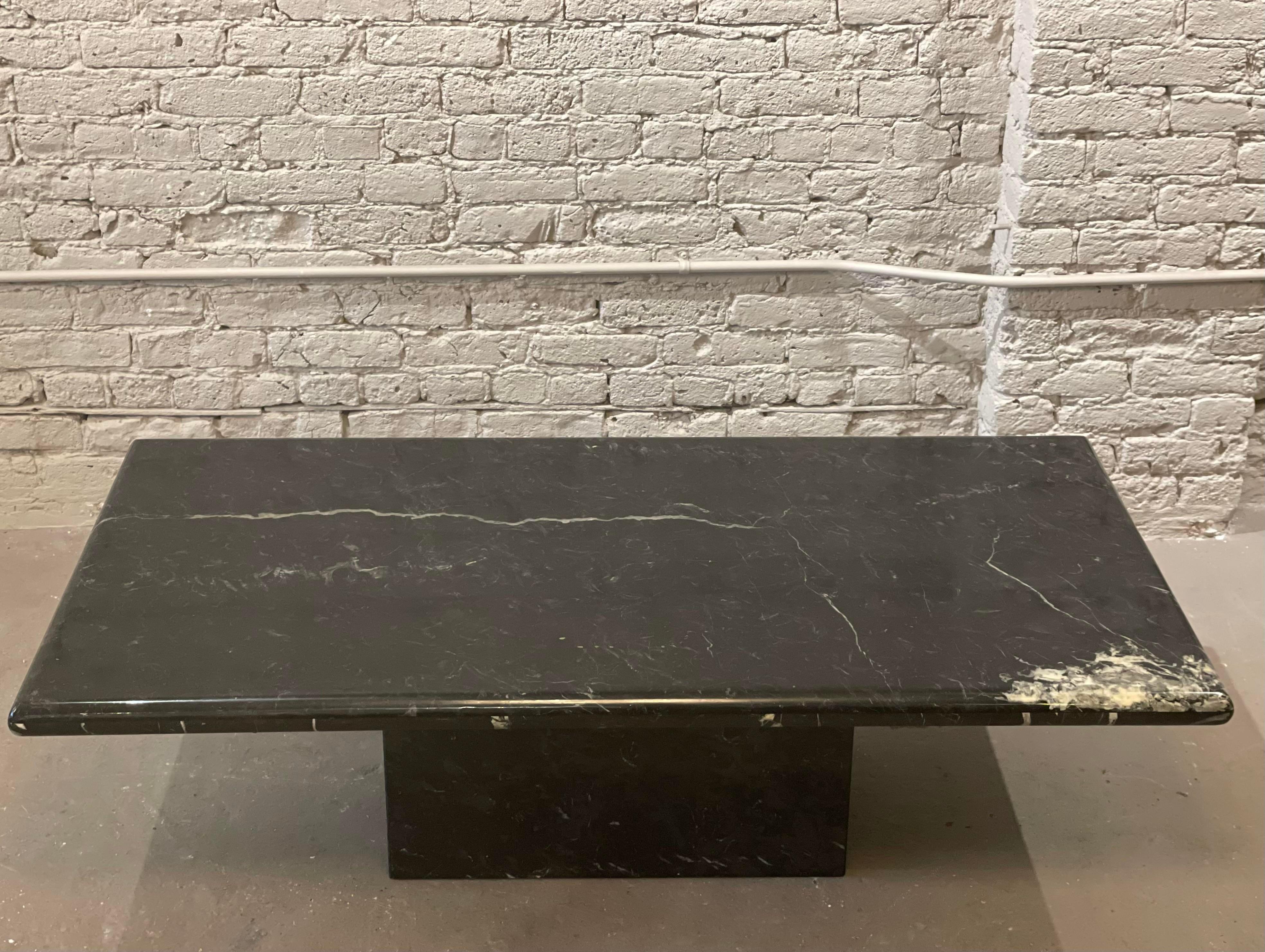 1980s Nero Marquina Postmodern Black Marble Coffee Table For Sale 1