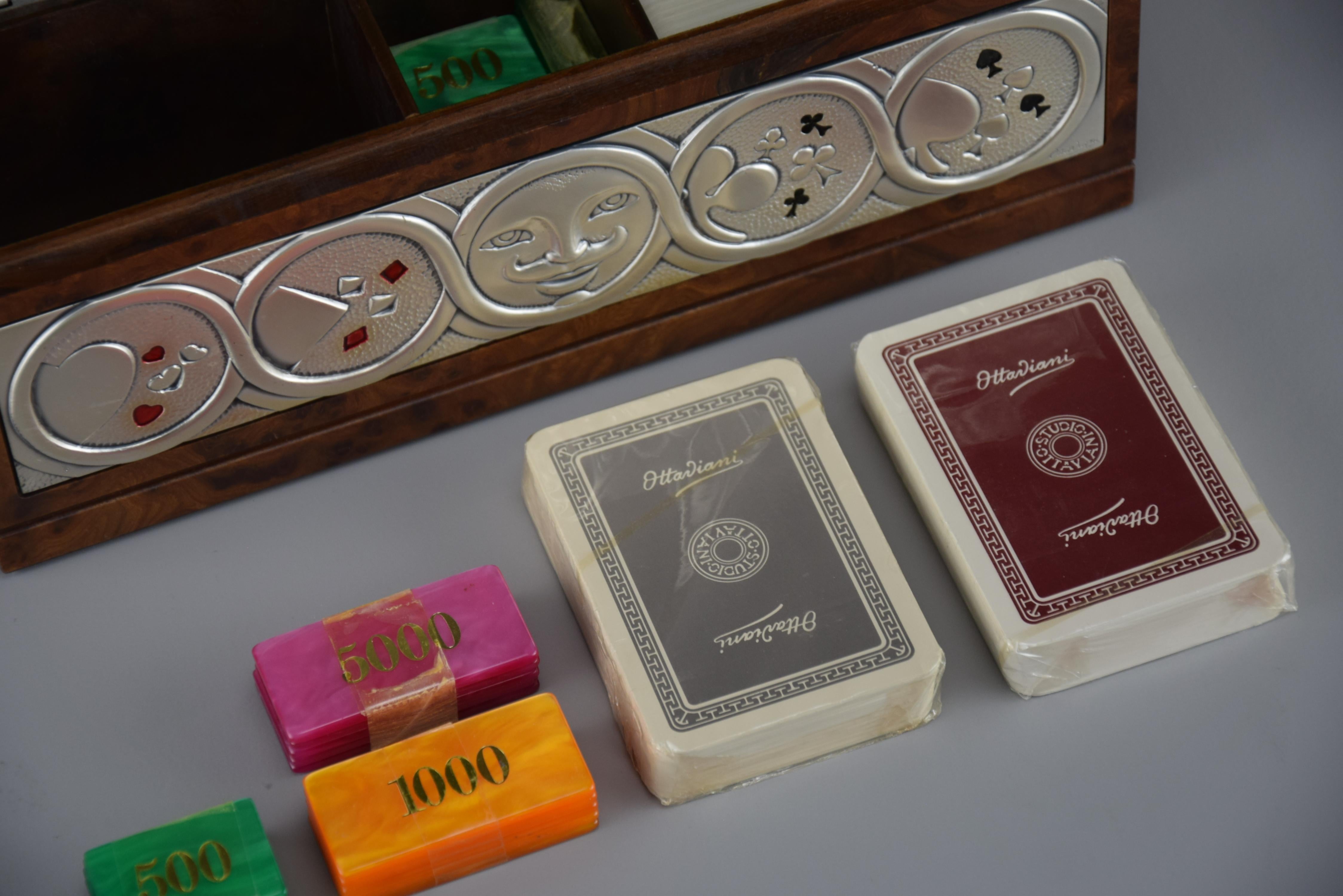 1980's New Old Stock Italienisch Ottaviani Studio Burl Walnuss Poker Set im Angebot 1