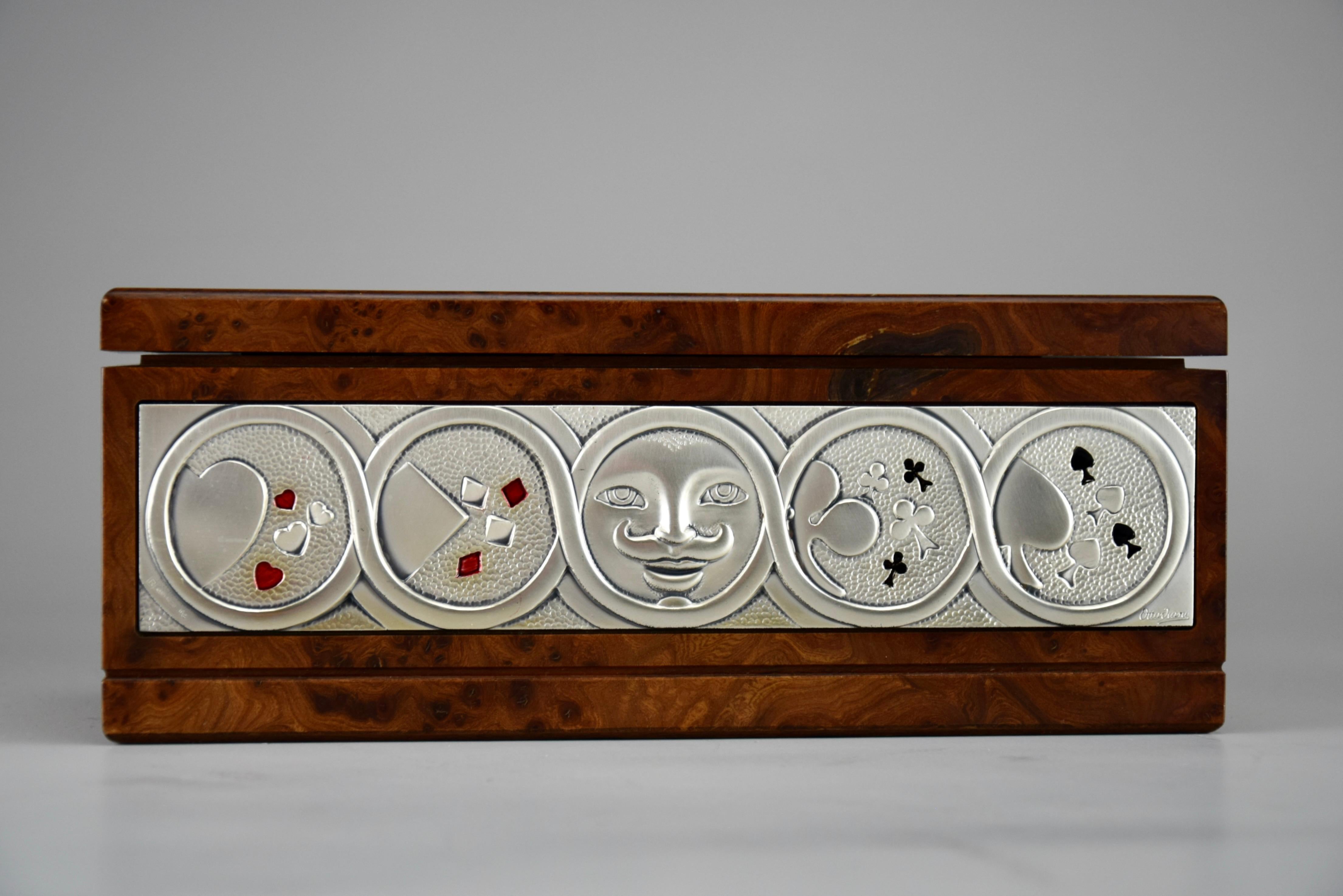 1980's New Old Stock Italienisch Ottaviani Studio Burl Walnuss Poker Set im Angebot 2