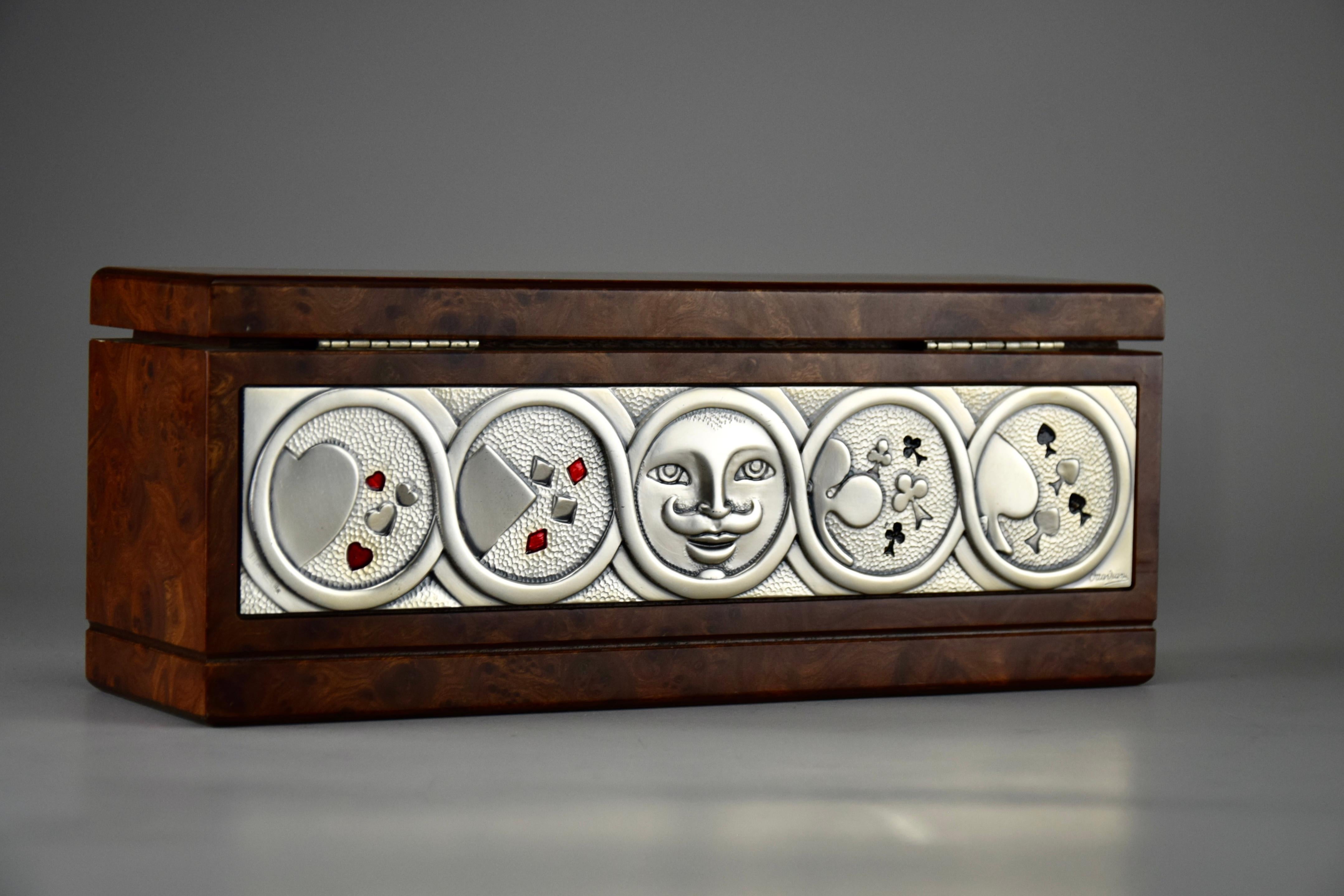 1980's New Old Stock Italienisch Ottaviani Studio Burl Walnuss Poker Set im Angebot 3
