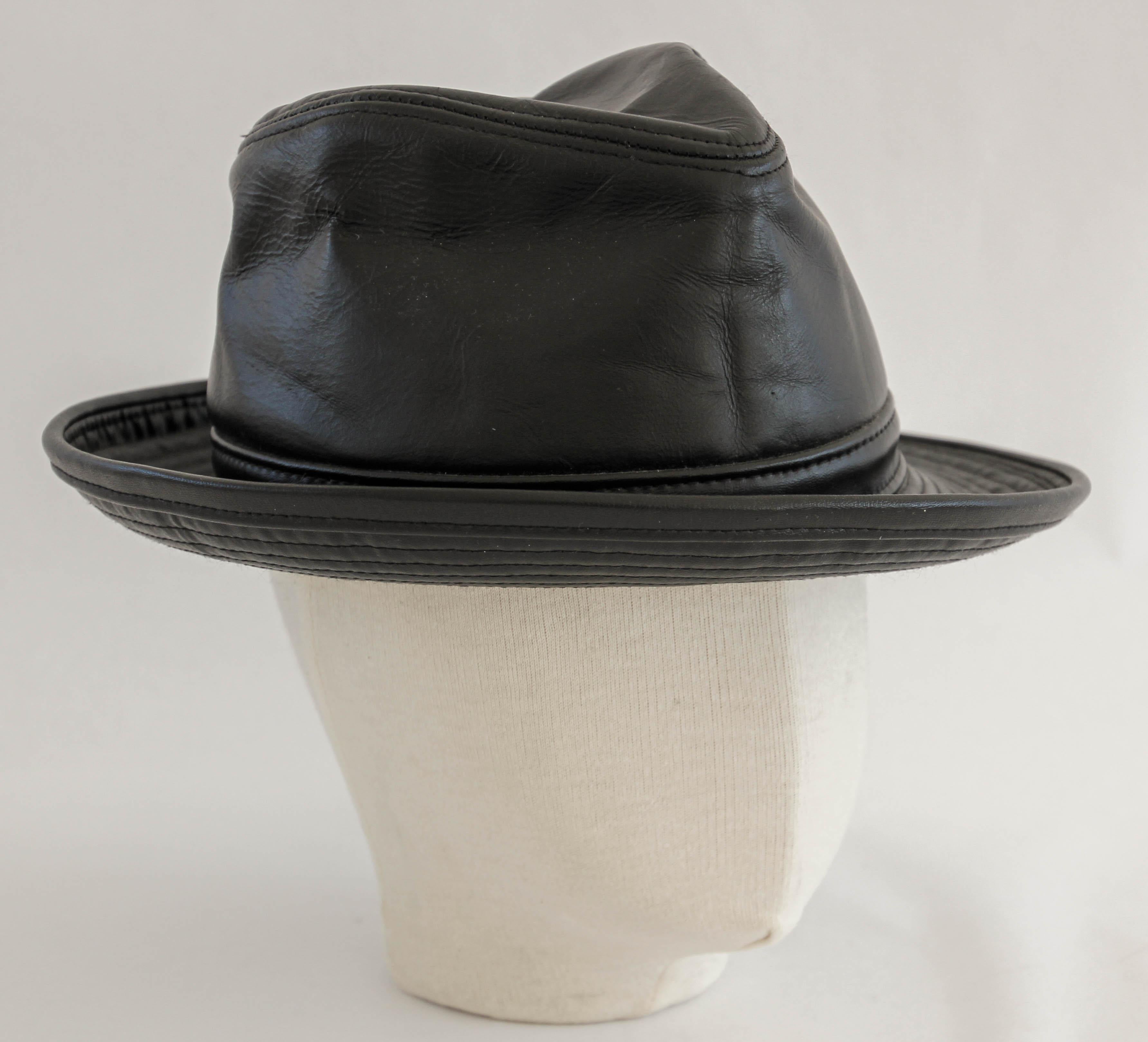 1980's New York Winner Lambskin Leather Fedora Hat For Sale 9