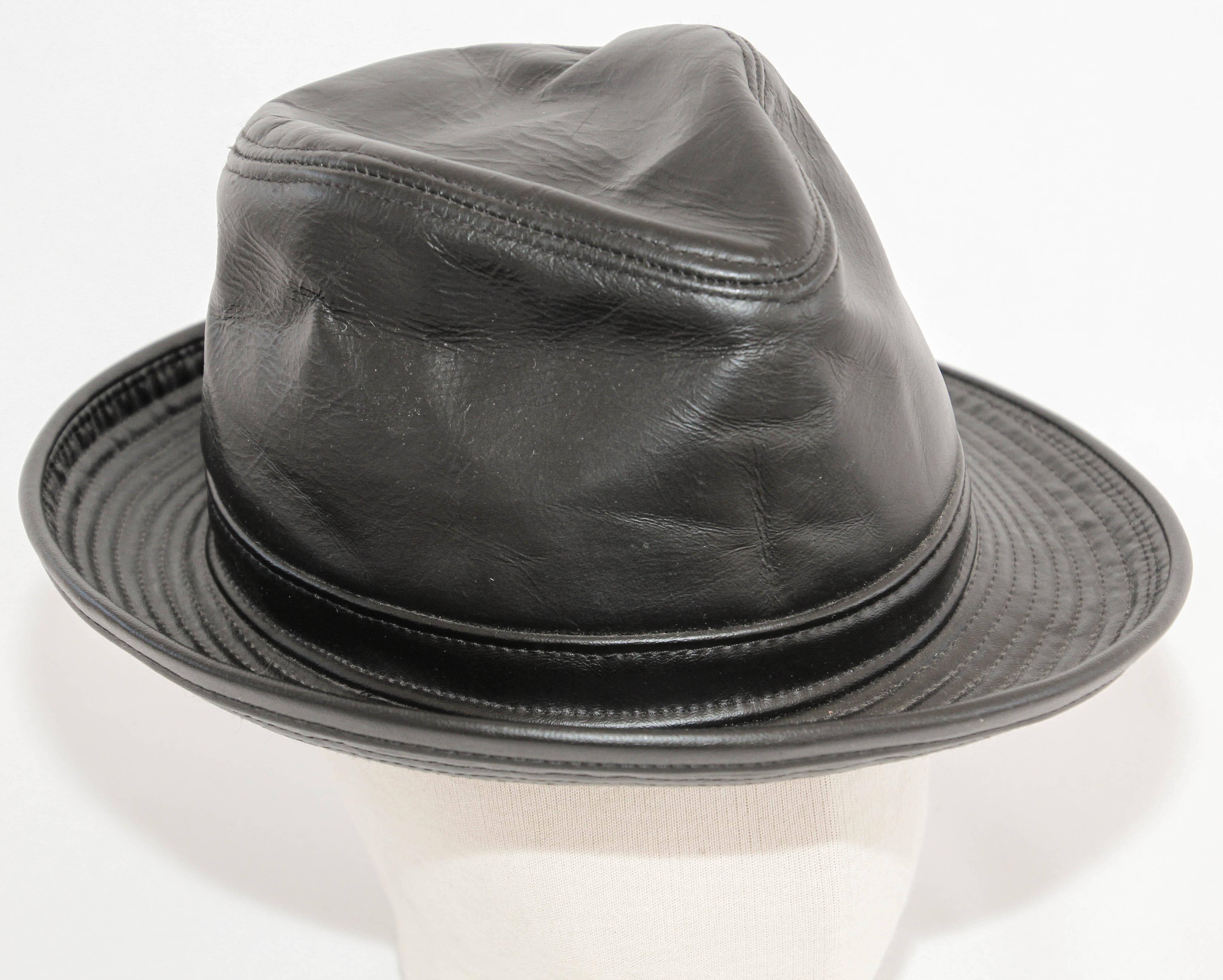 1980's New York Winner Lambskin Leather Fedora Hat In Good Condition For Sale In North Hollywood, CA