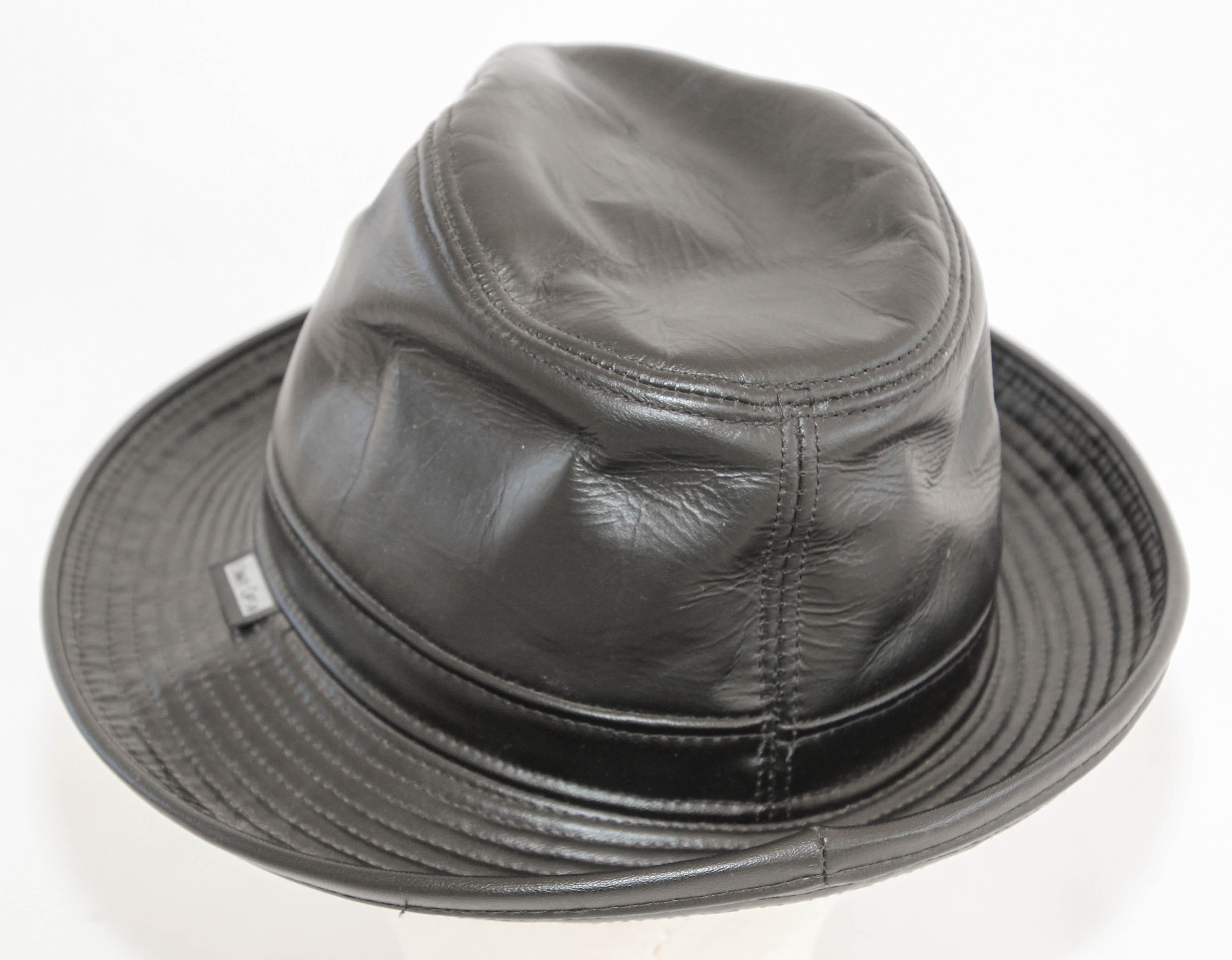 1980's New York Winner Lambskin Leather Fedora Hat For Sale 1