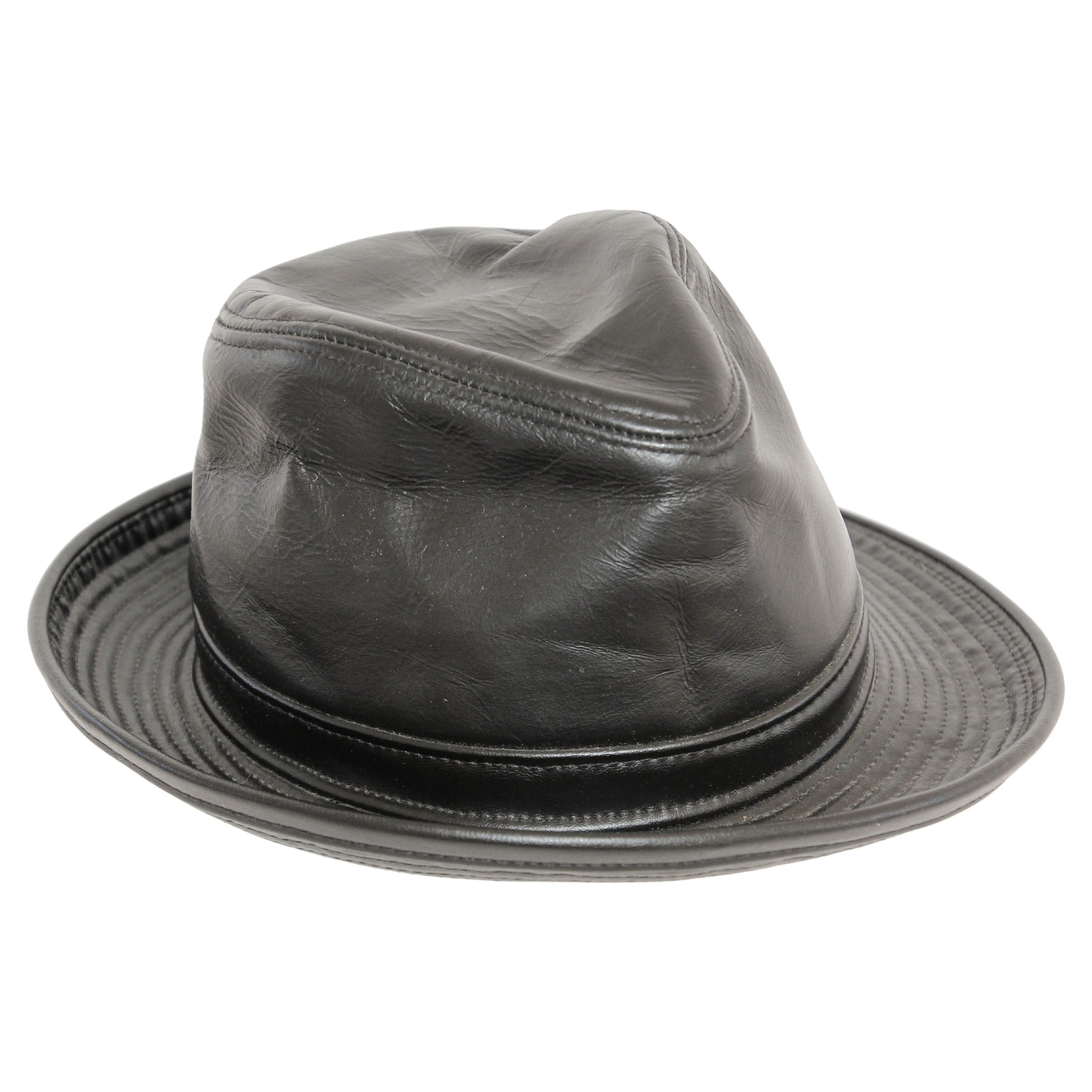 1980's New York Winner Lambskin Leather Fedora Hat For Sale