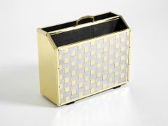Portagiornali anni '80 in ottone e legno dal design Hollywood Regency
