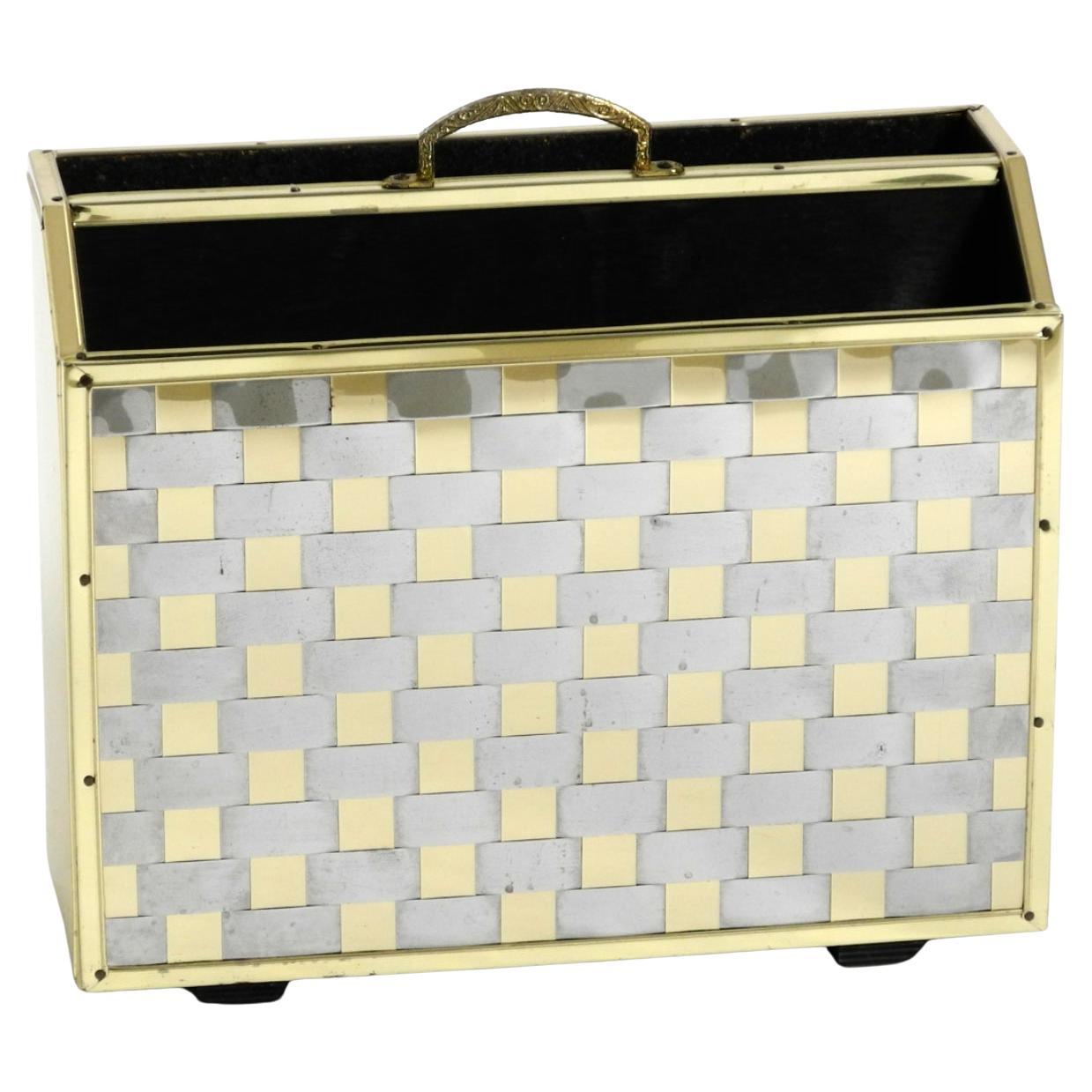 Portagiornali anni '80 in ottone e legno dal design Hollywood Regency