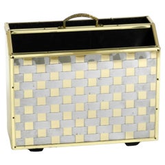 Portagiornali anni '80 in ottone e legno dal design Hollywood Regency