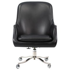 1980er Nicos Zographos Alpha Bucket Executive Chair aus Leder mit Stahlfuß