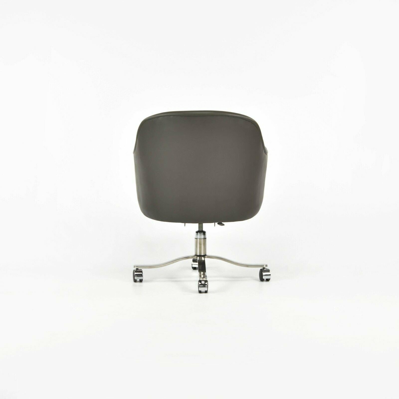 Late 20th Century 1980s Nicos Zographos Grey Leather Bucket Desk Chairs w/ Alpha Bases For Sale