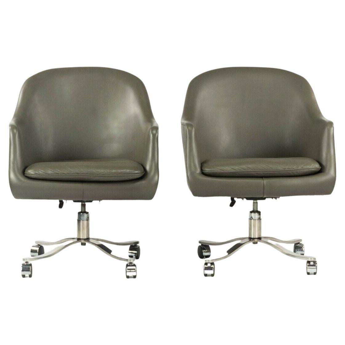 1980s Nicos Zographos Grey Leather Bucket Desk Chairs w/ Alpha Bases