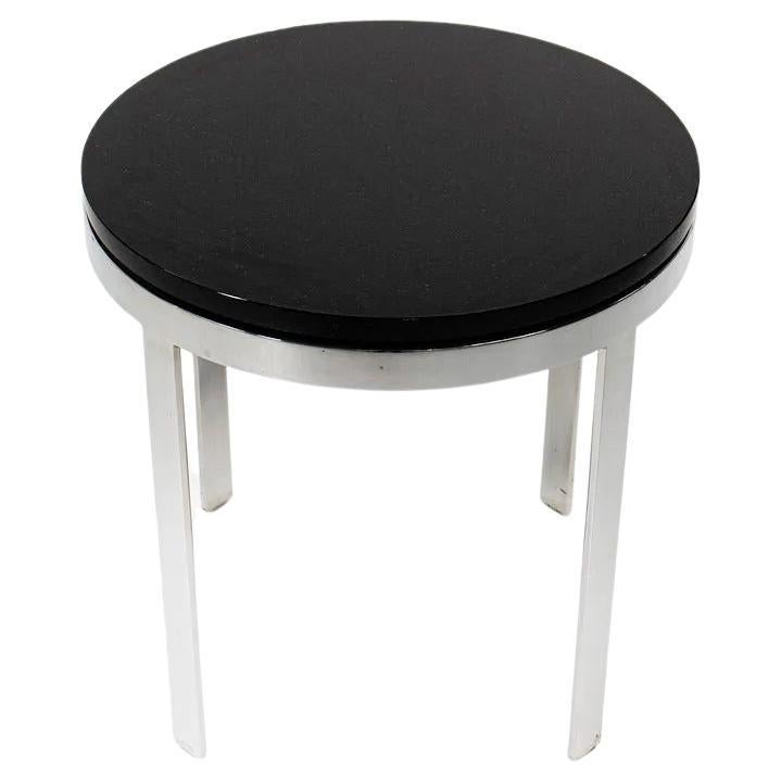 1980s Nicos Zographos Side Table in Polished Stainless Steel w/ Black Marble Top For Sale