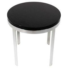 Vintage 1980s Nicos Zographos Side Table in Polished Stainless Steel w/ Black Marble Top