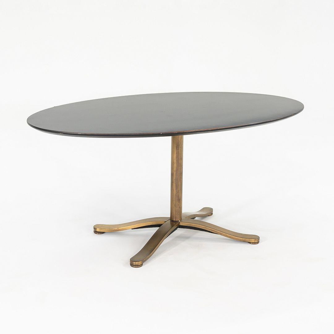 American 1980s Nicos Zographos Solid Bronze Oval Alpha Dining Table w/ Ebonized Wood Top For Sale