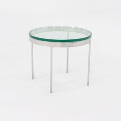 1980er Nicos Zographos TA.20G Runder Beistelltisch aus poliertem Edelstahl mit Glasplatte