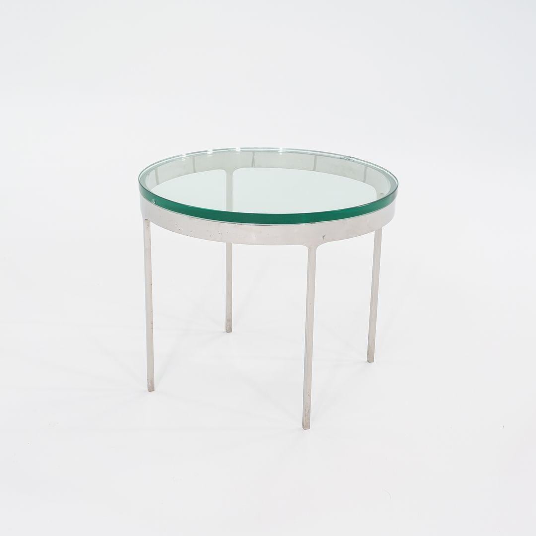 Modern 1980s Nicos Zographos TA.20G Round Side Table in Polished Stainless w/ Glass Top For Sale