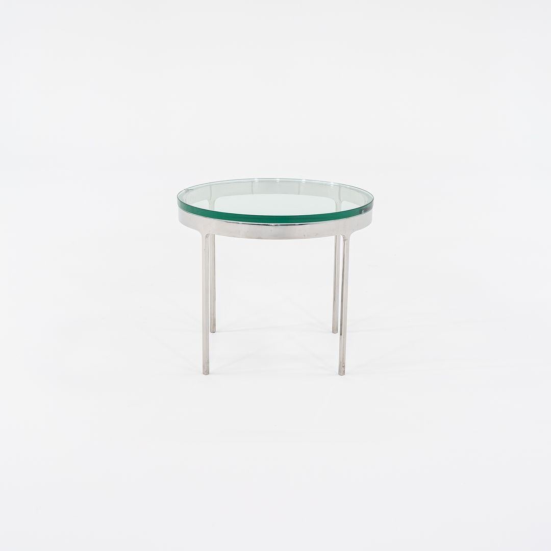 American 1980s Nicos Zographos TA.20G Round Side Table in Polished Stainless w/ Glass Top For Sale