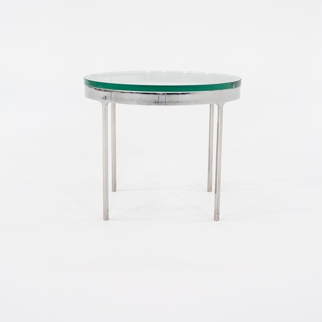 1980s Nicos Zographos TA.20G Round Side Table in Polished Stainless w/ Glass Top In Good Condition For Sale In Philadelphia, PA