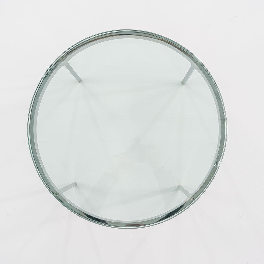Steel 1980s Nicos Zographos TA.20G Round Side Table in Polished Stainless w/ Glass Top For Sale