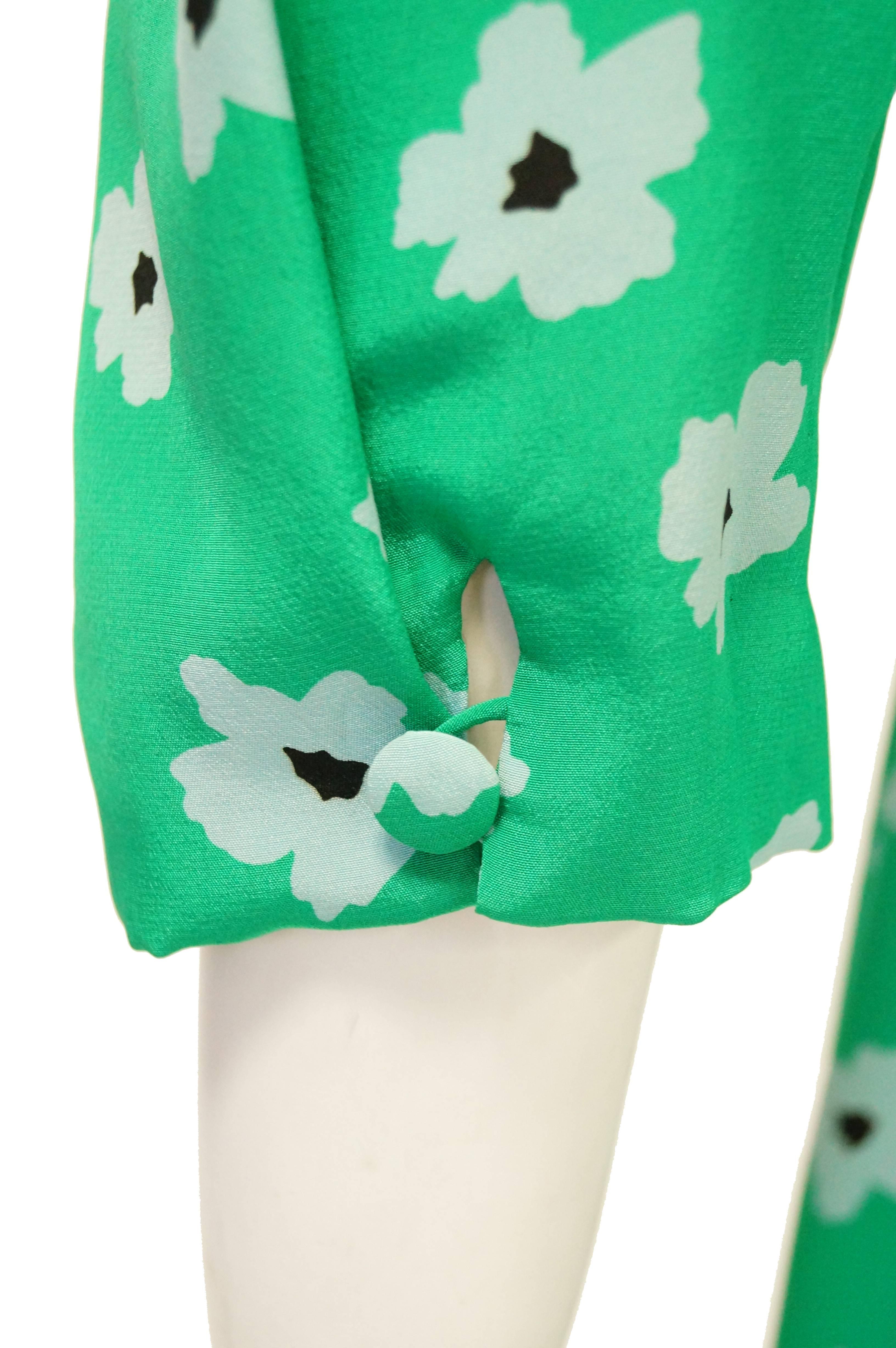 1980s Nina Ricci Green Floral Silk Dress 4