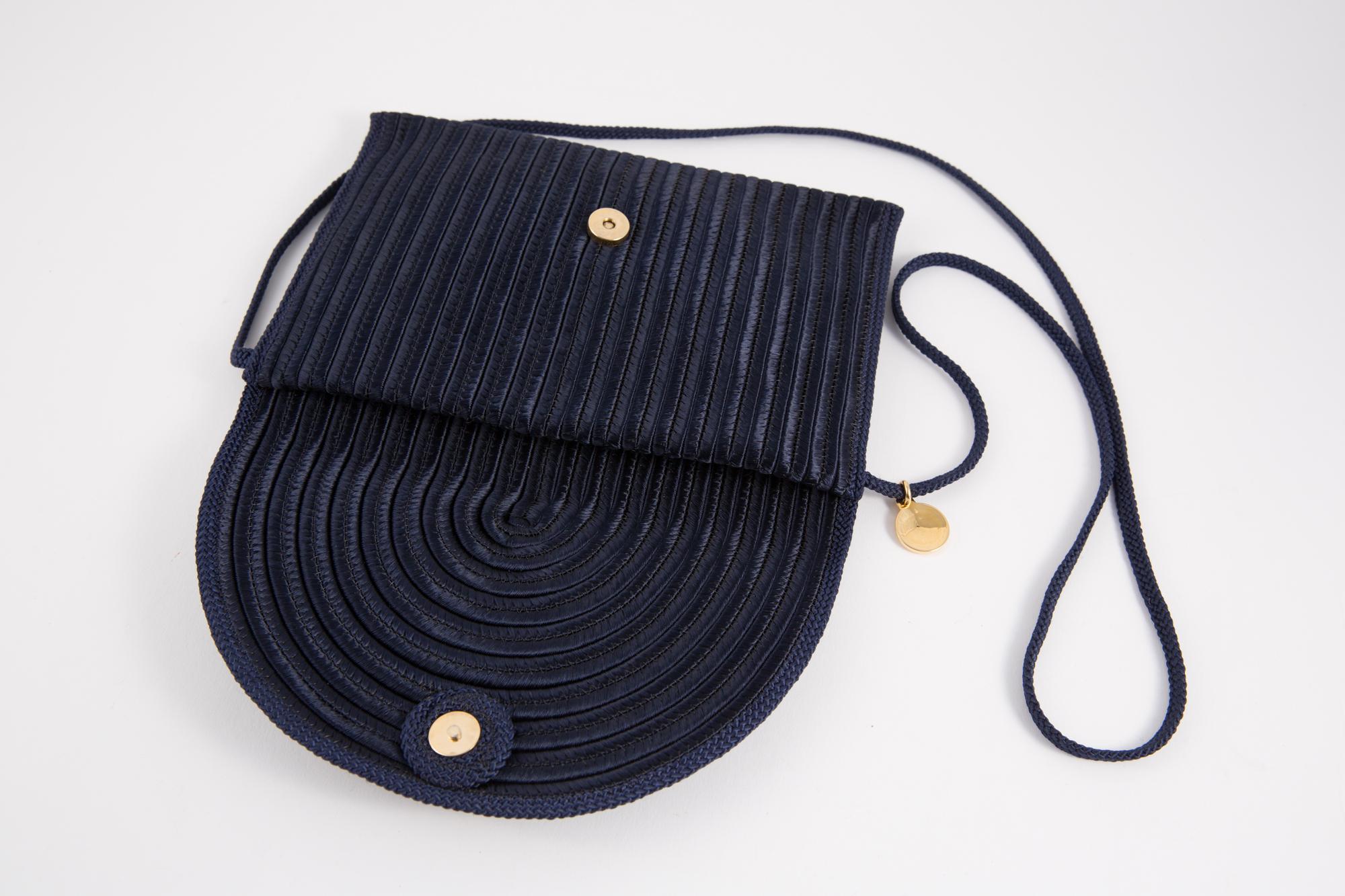 1980s Nina Ricci Navy Silk Braided Bag In Excellent Condition In Paris, FR