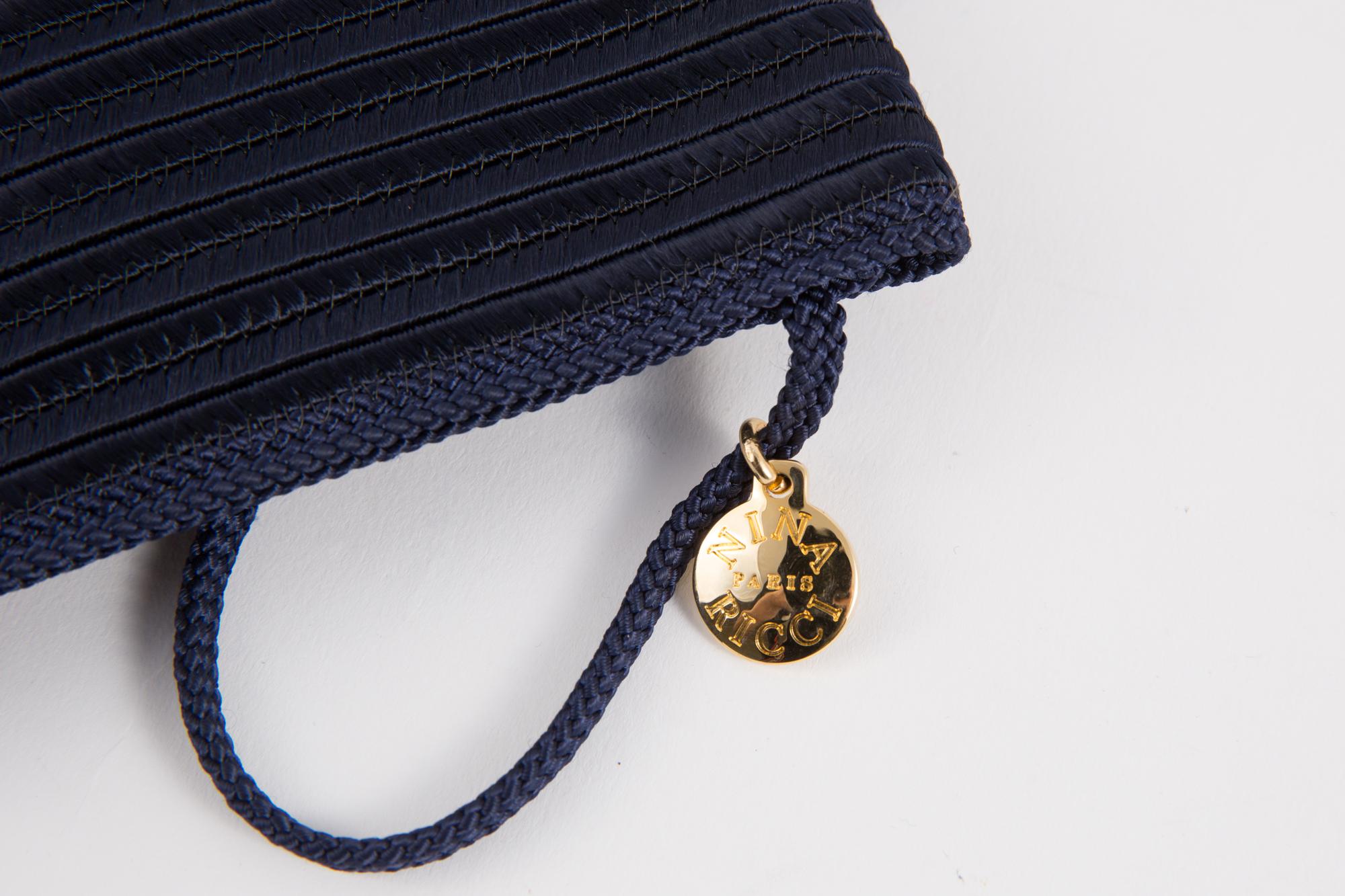 1980s Nina Ricci Navy Silk Braided Bag 1