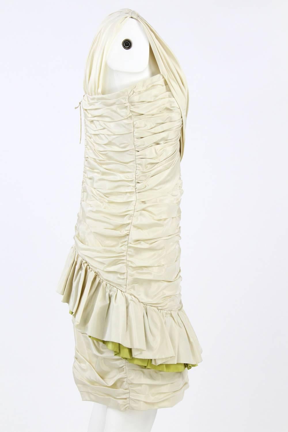 Beige 1980s Nina Ricci Off-White Silk Dress