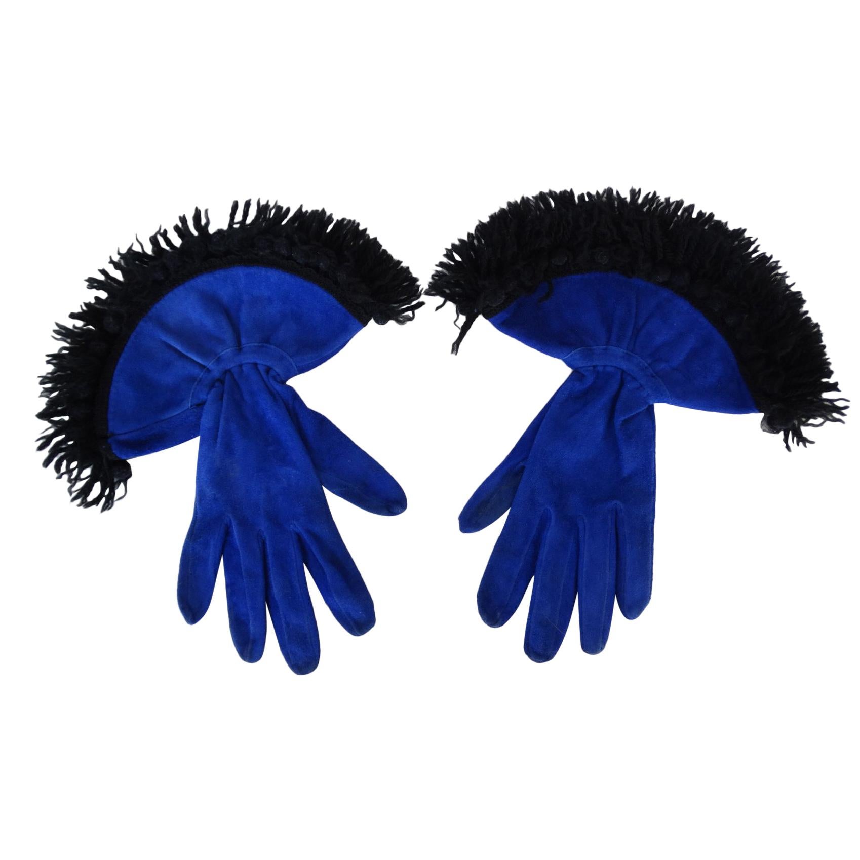 1980s Nina Ricci Royal Blue Suede Gauntlet Gloves 