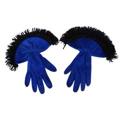 Vintage 1980s Nina Ricci Royal Blue Suede Gauntlet Gloves 