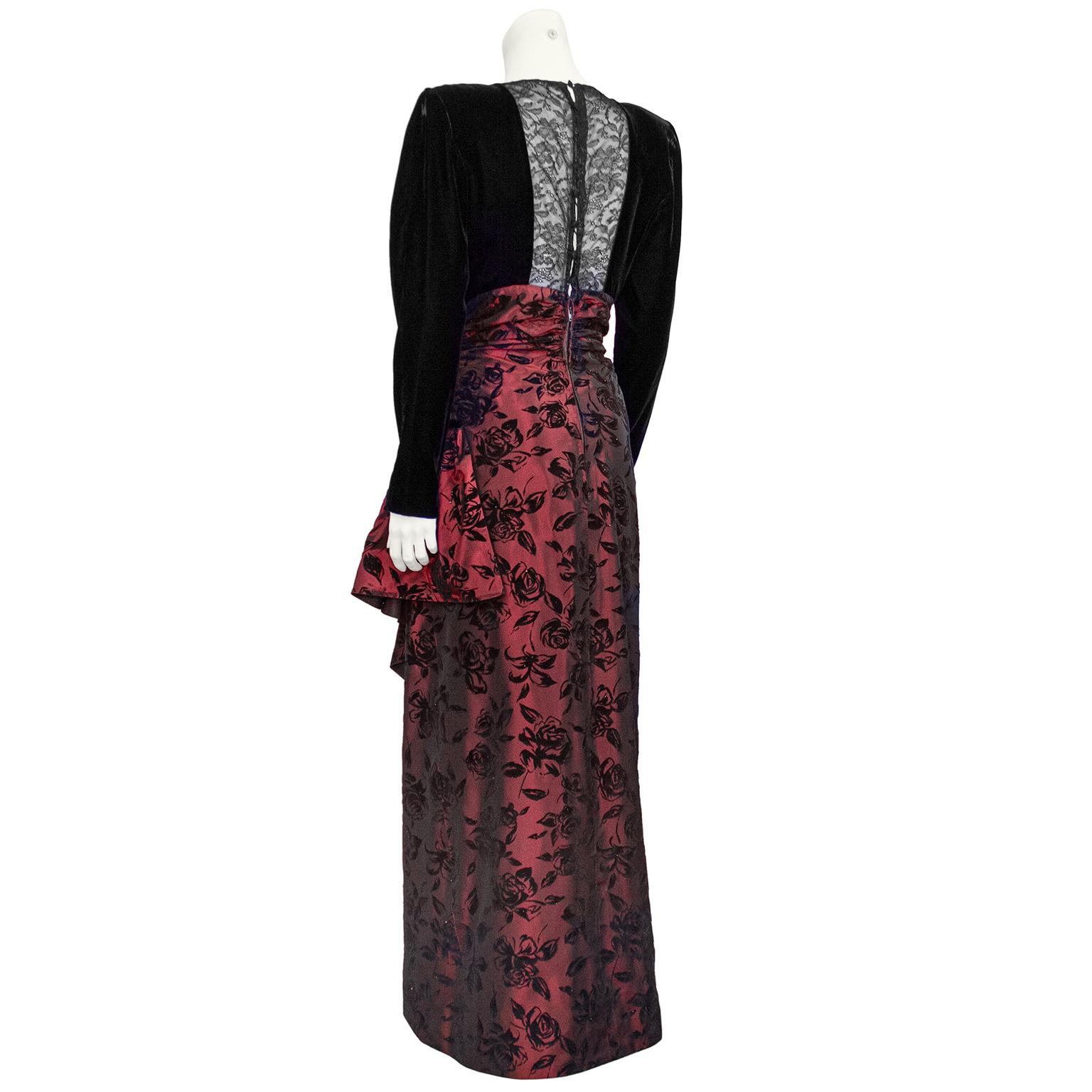 Black 1980s Nina Ricci Velvet, Lace and Taffeta Gown For Sale