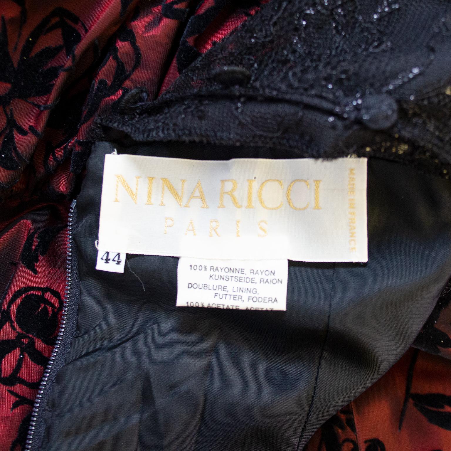 1980er Nina Ricci Kleid aus Samt, Spitze und Taft im Angebot 1