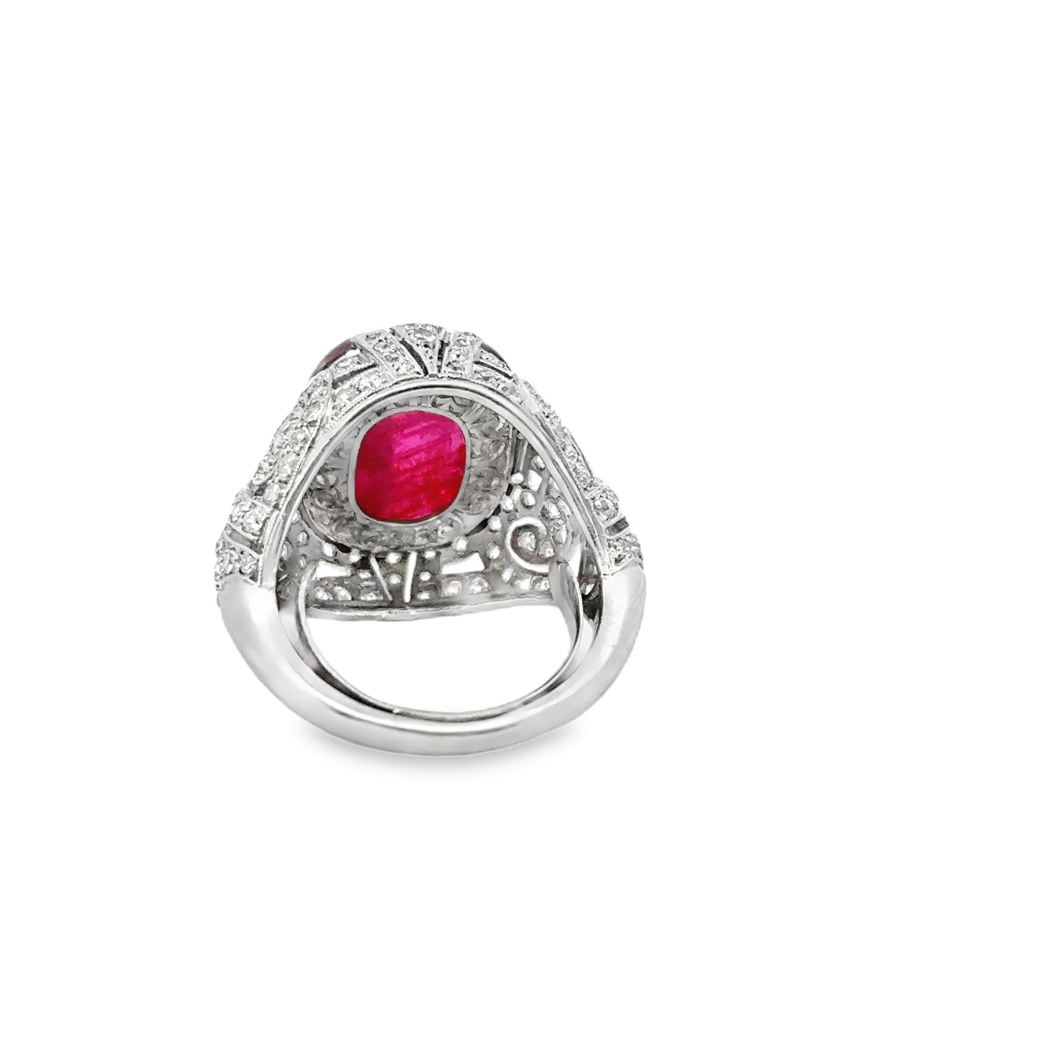 Cabochon 1980s No-Heat Burmese Ruby and Diamond Ring For Sale
